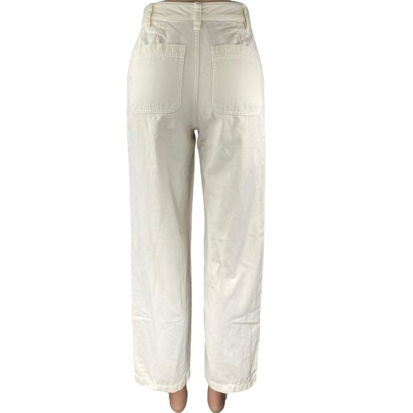 Aritzia Sun-deh Womens White Mid Rise Straight Wide Leg Trousers Pants Size 00 - Picture 3 of 5
